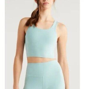 Zella Renew Melange Support Crop Tank Teal Racerback Yoga Workout Top S